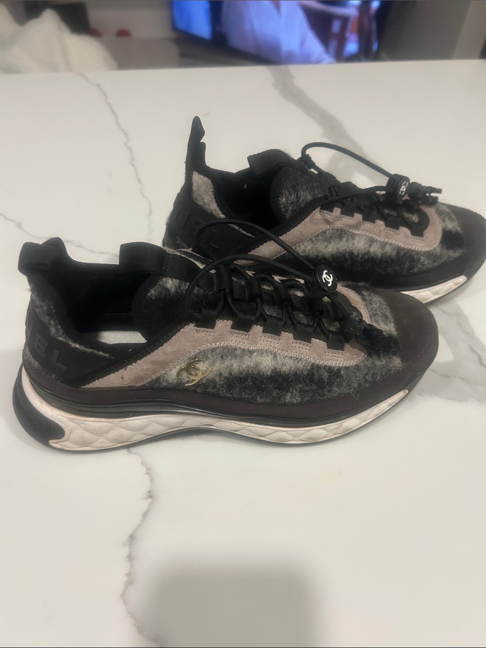 CHANEL Black and Taupe Women's Low-Top Sneakers